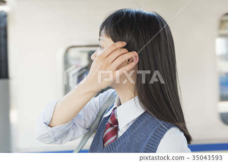 High school girl attending school train 35043593