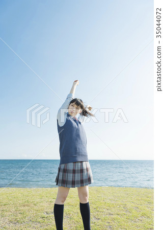 High school girl sea meadow relax 35044072