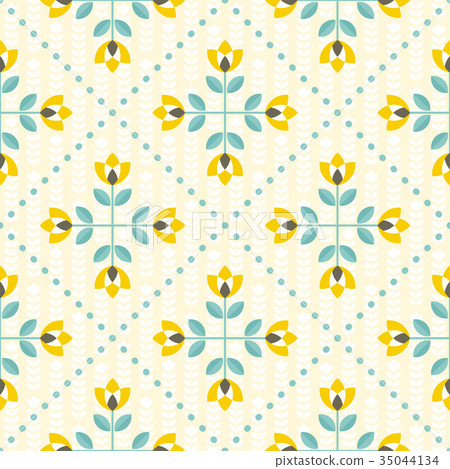 Seamless floral pattern, yellow and teal Seamless floral pattern, yellow and teal 35044134