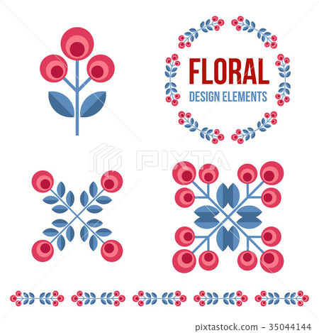 Set of design elements - retro flowers Set of design elements - retro flowers 35044144