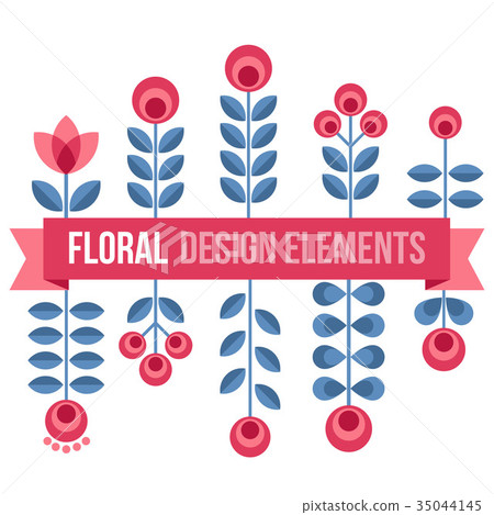 Set of design elements - retro flowers Set of design elements - retro flowers 35044145