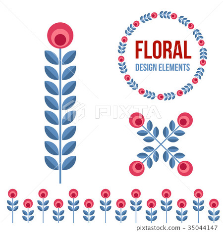 Set of design elements - retro flowers 35044147