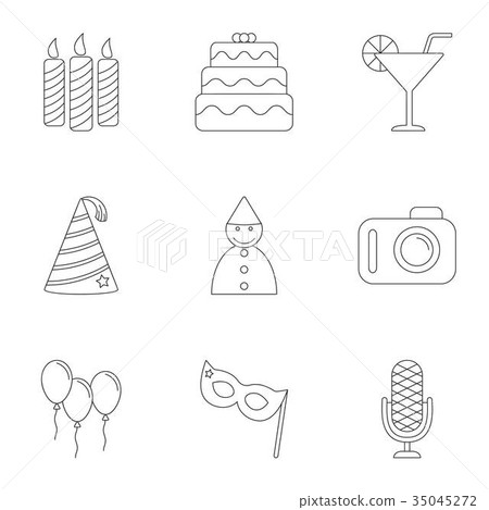 Birthday party icons set, outline style 35045272
