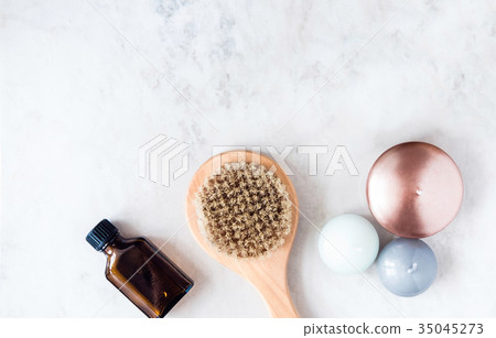 Spa beauty products on white marble table  35045273