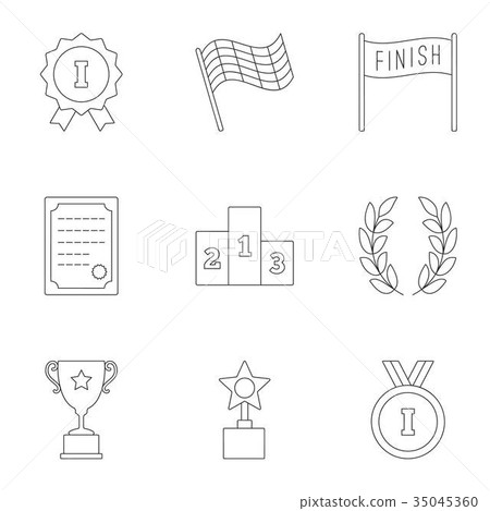 Rewarding icons set, outline style Rewarding icons set, outline style 35045360