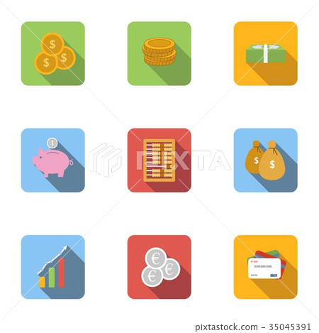 Bank and money icons set, flat style Bank and money icons set, flat style 35045391