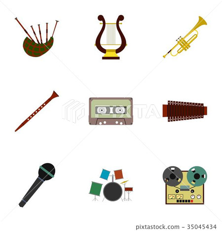 Musical instruments icons set, flat style 35045434