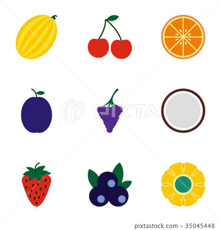 Types of fruit icons set, flat style Types of fruit icons set, flat style 35045448