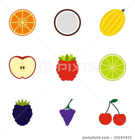 Farm fruits icons set, flat style Farm fruits icons set, flat style 35045452