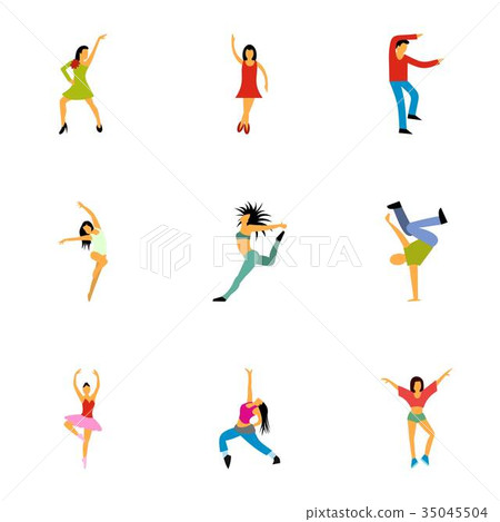 Types of dances icons set, flat style 35045504