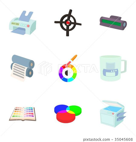 Printing services icons set, cartoon style 35045608