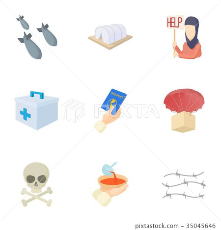Refugee status icons set, cartoon style 35045646