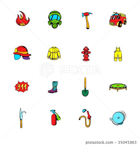 Firefighter icons set cartoon 35045863