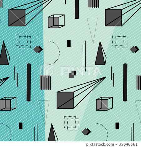 Trendy Geometric Elements Memphis Pattern.	 35046561