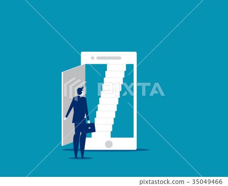 Open door. Businessman and smartphone technology. 35049466