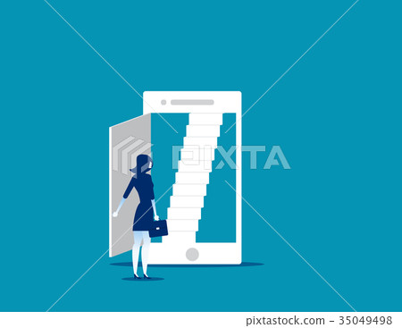 Open door. Businesswoman and smartphone 35049498