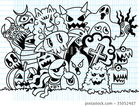 Hipster Hand drawn Crazy doodle Monster group Hipster Hand drawn Crazy doodle Monster group 35052487