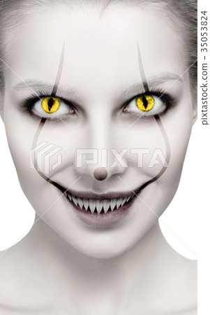 Scary female face with helloween horror grimm. 35053824