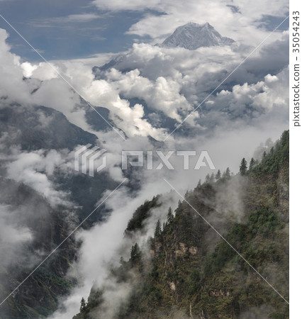 Nilgiri summit and cloudy Himalayas 35054243