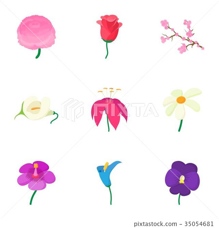 Kinds of flowers icons set, cartoon style - Stock Illustration ...