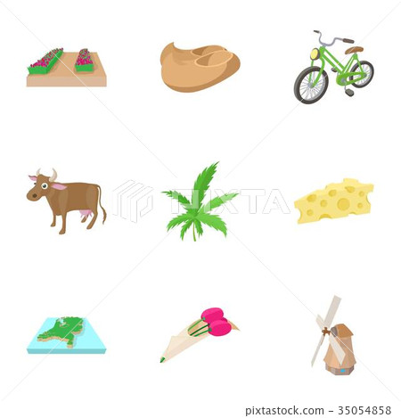 Holiday in Holland icons set, cartoon style Holiday in Holland icons set, cartoon style 35054858
