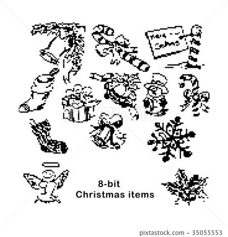 black 8-bit Christmas items vector illustration - Stock Illustration ...