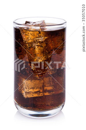 Cola in glass with ice cubes on white background Cola in glass with ice cubes on white background 35057010