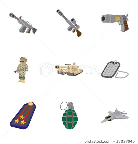 Military weapons icons set, cartoon style Military weapons icons set, cartoon style 35057046