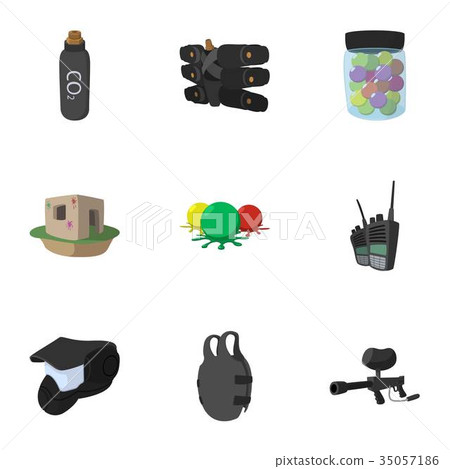 Competition paintball icons set, cartoon style 35057186