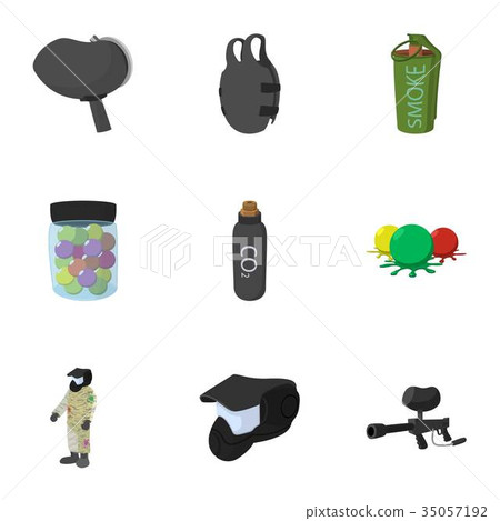Shooting paintball icons set, cartoon style 35057192