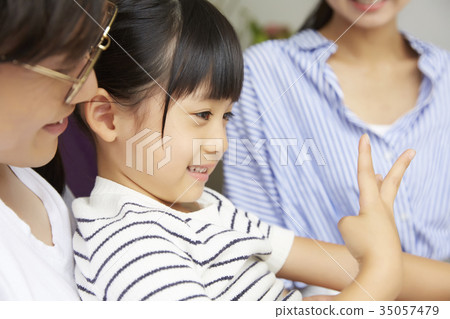 A family relaxing in the living room A family relaxing in the living room 35057479