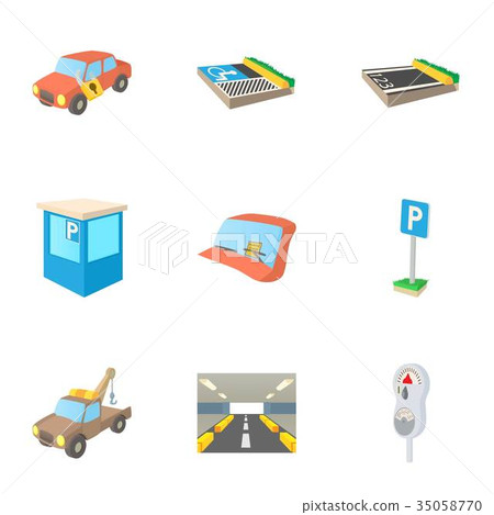Parking icons set, cartoon style Parking icons set, cartoon style 35058770