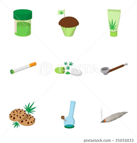Hemp icons set, cartoon style Hemp icons set, cartoon style 35058833