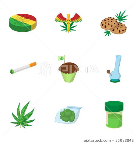 Cannabis icons set, cartoon style Cannabis icons set, cartoon style 35058848