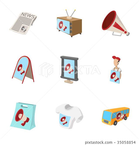 Contextual advertising icons set, cartoon style Contextual advertising icons set, cartoon style 35058854