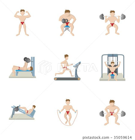 Gym icons set, cartoon style 35059614