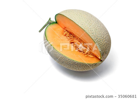 Melon fruit  show flesh and seeds,white background 35060681