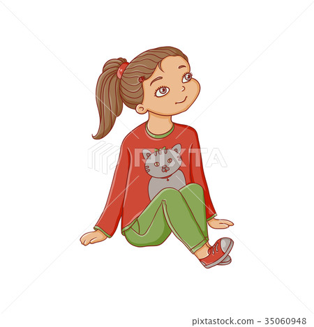 vector cartoon girl sitting listening attentively vector cartoon girl sitting listening attentively 35060948