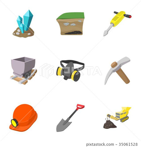 Coal mining icons set, cartoon style 35061528