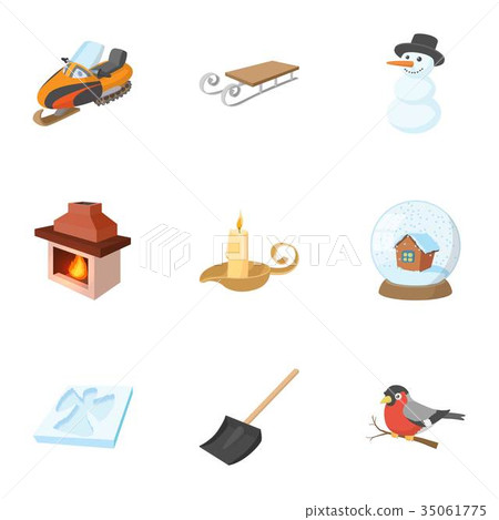 Season winter icons set, cartoon style Season winter icons set, cartoon style 35061775