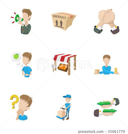 In-store sales icons set, cartoon style In-store sales icons set, cartoon style 35061779