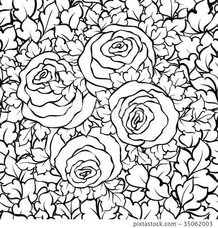 Floral decorative black and white background roses - Stock Illustration ...