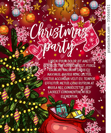 Christmas party banner with Xmas tree and gift Christmas party banner with Xmas tree and gift 35066651