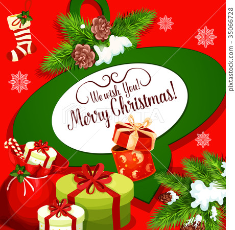 Christmas greeting poster with Santa gift bag 35066728