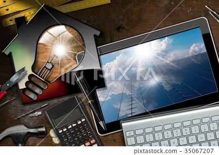 Solar Energy - Model House with Light Bulb 35067207