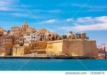Ancient fortifications of Valletta, Malta. 35068670