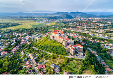 Aerial view of Mukachevo with the Palanok Castle 35068850