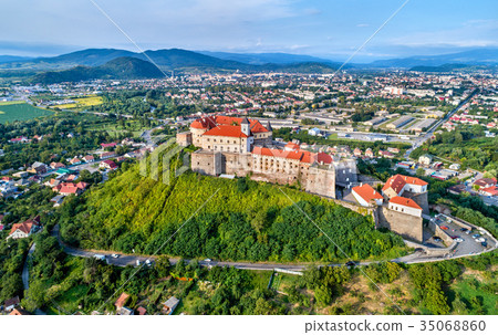 Aerial view of the Palanok Castle in Mukachevo 35068860