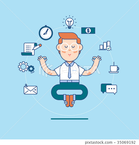 Business man sitting in padmasana lotus pose with 35069192