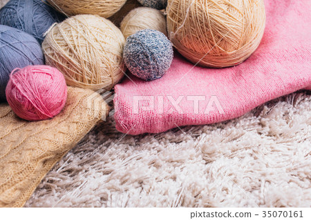 Knitting yarn balls on the white background. Top 35070161